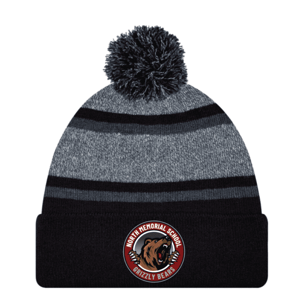 9M069M Acrylic Roll Pom Pom Toque - Black/Charcoal