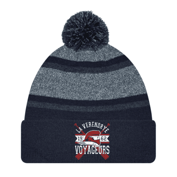 9M069M Acrylic Roll Pom Pom Toque - Navy/Charcoal